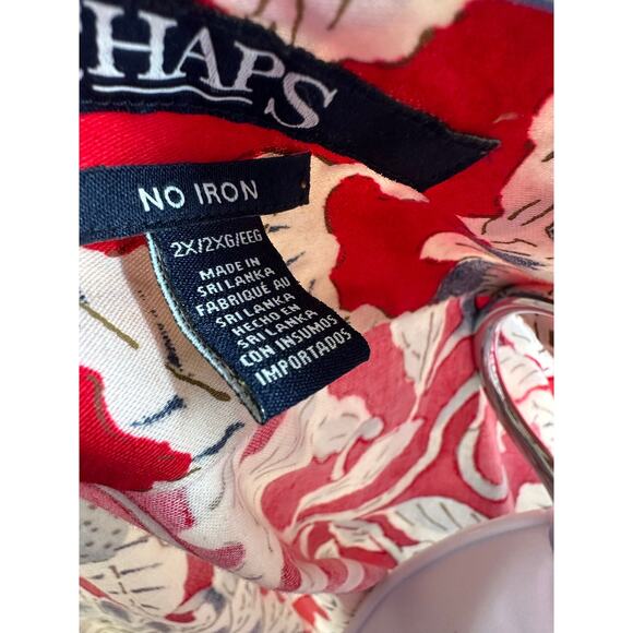 Chaps no iron xxl  red floral cotton shirt sunflower pattern cream blue  stripe - Picture 5 of 5